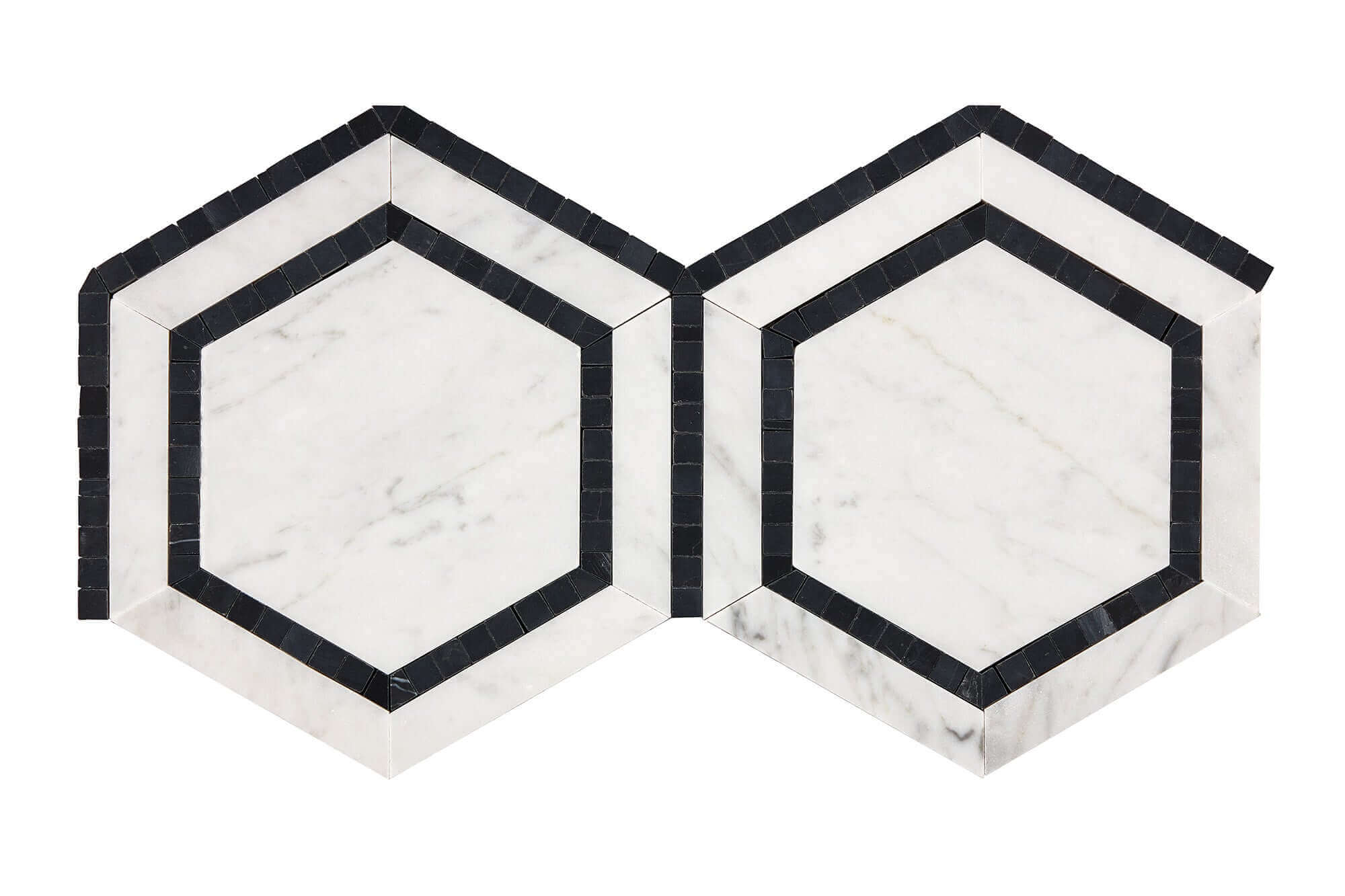 Bianco Carrara Marble Mosaic 6 Hexagon Combo with Black Dots Honed