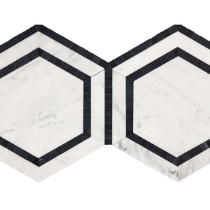 Bianco Carrara Marble Mosaic 6 Hexagon Combo with Black Dots Honed