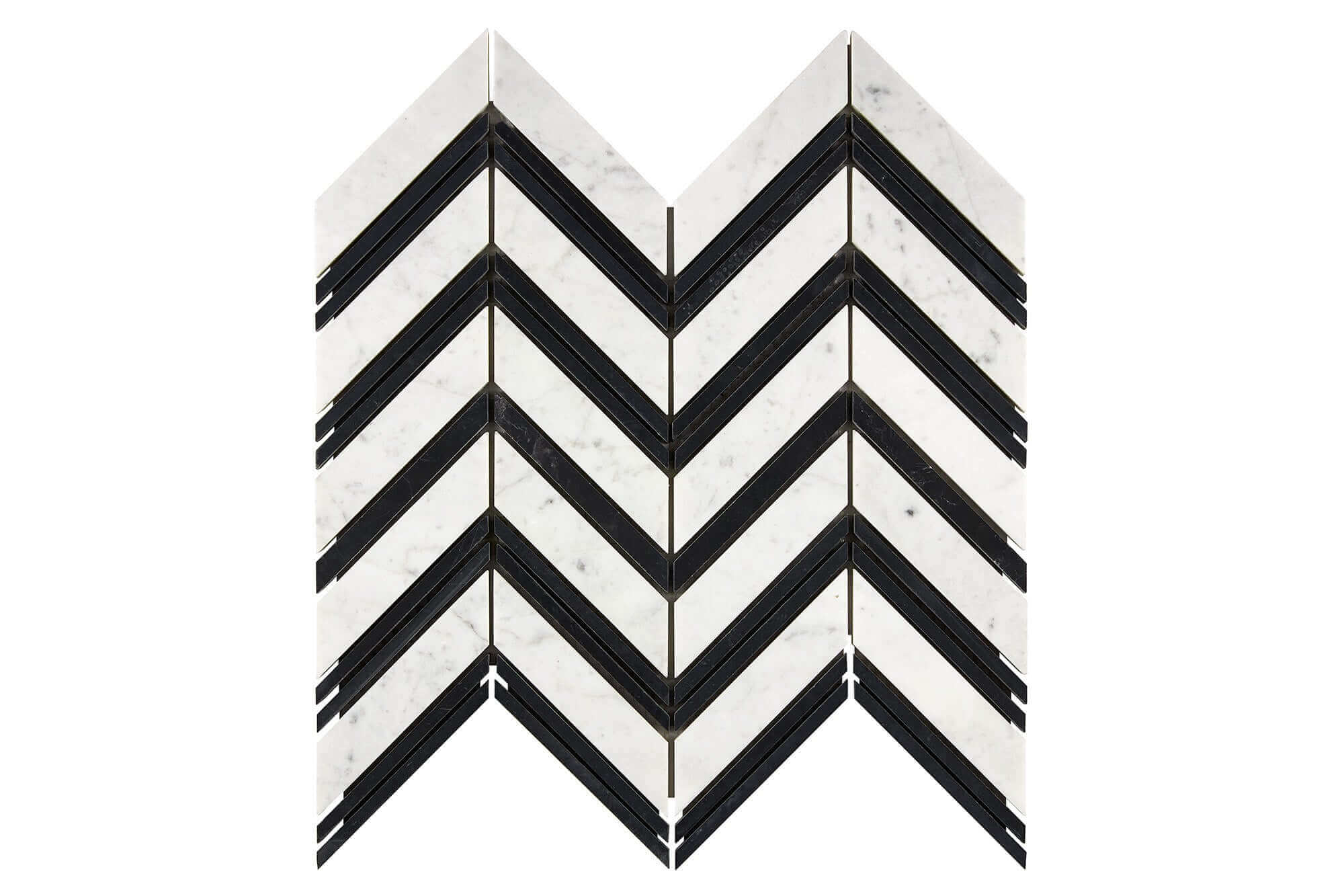 Bianco Carrara Marble Mosaic Chevr with Black Strips Honed