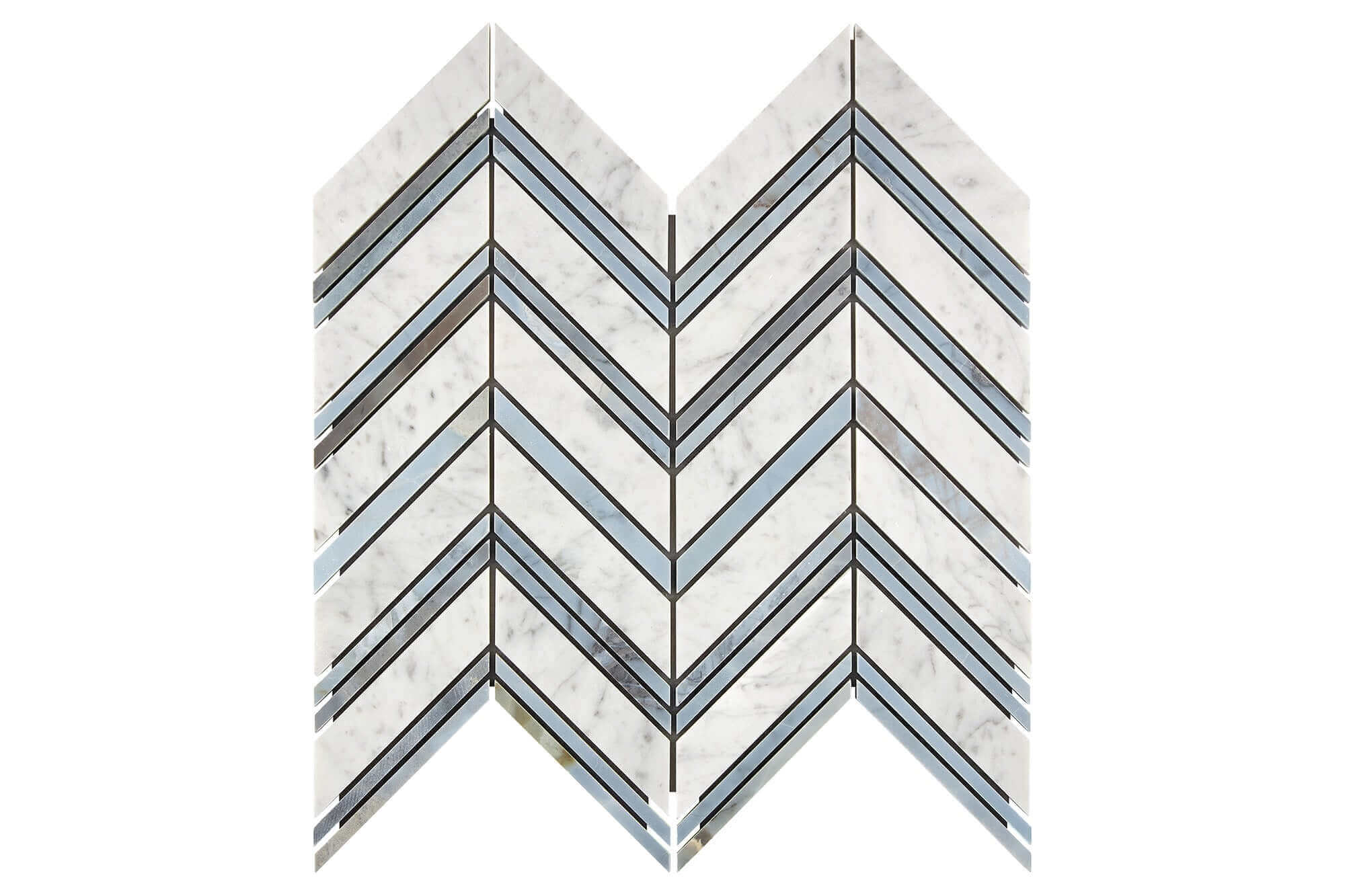 Bianco Carrara Marble Mosaic Chevr with Blue Stripes Polished
