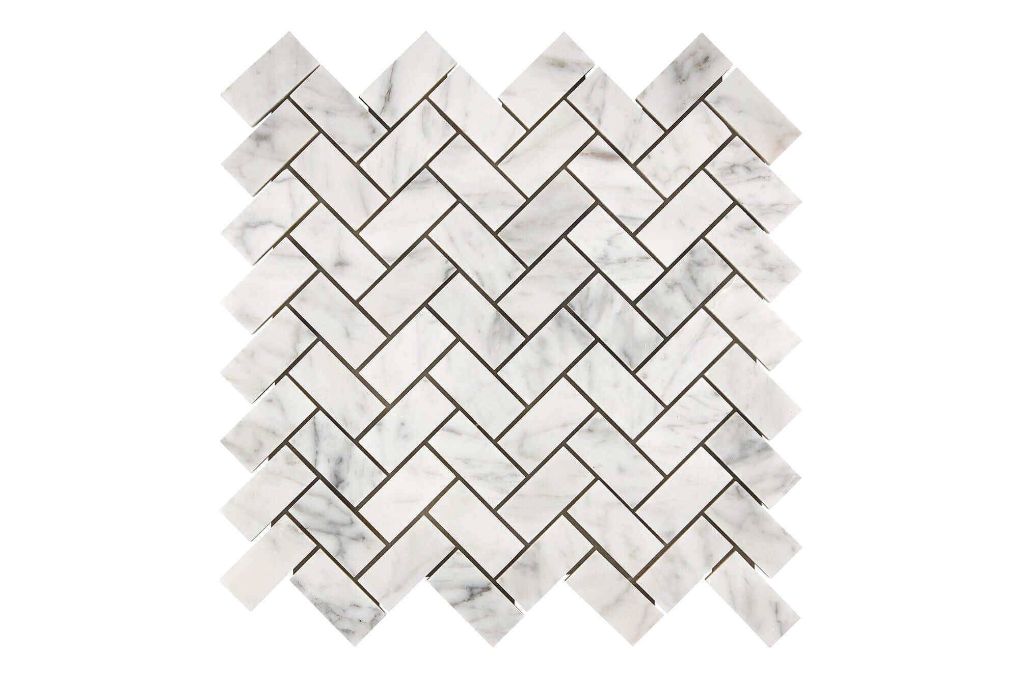 Bianco Carrara Marble Mosaic Herringbone 1 x 2 Honed