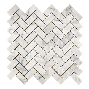 Bianco Carrara Marble Mosaic Herringbone 1 x 2 Honed