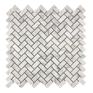 Bianco Carrara Marble Mosaic 5/8 x 1 1/4 Mini Herringbone Honed