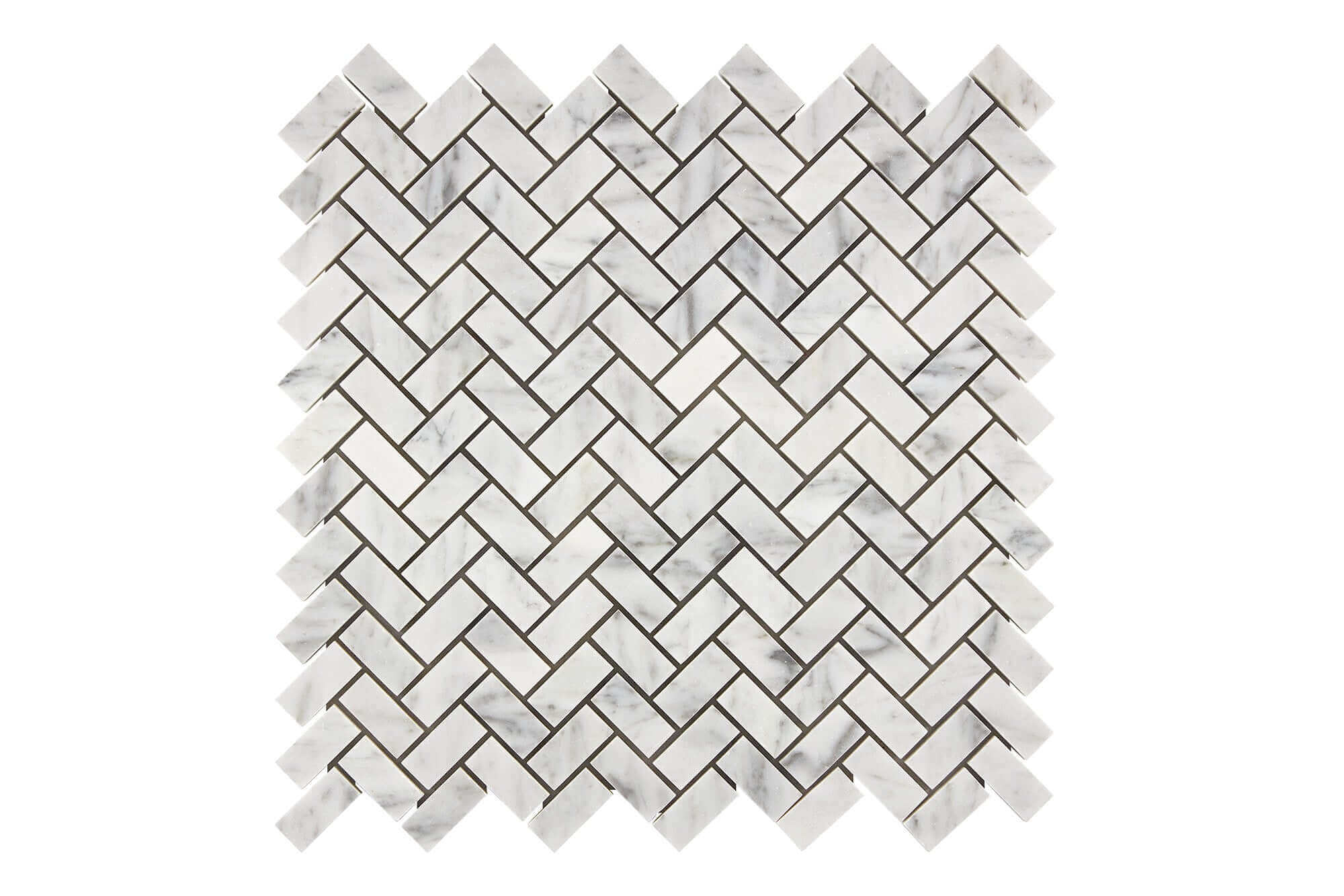 Bianco Carrara Marble Mosaic 5/8 x 1 1/4 Mini Herringbone Polished