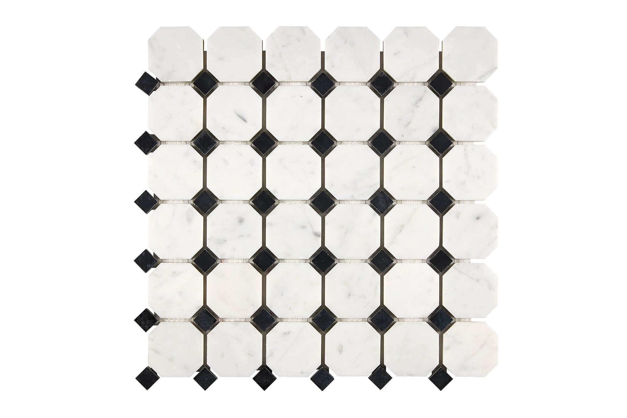 Bianco Carrara Marble Mosaic Octagon with Black Dots Honed