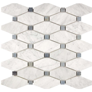 Bianco Carrara Marble Mosaic Octave with Blue Dots Honed