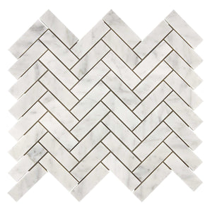 Bianco Carrara Marble Mosaic Herringbone 1 x 3 Honed