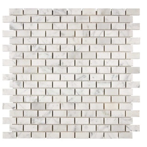 Bianco Carrara Marble Mini Brick Mosaic 5/8 x 1 1/4 Honed
