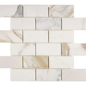 Calacatta Gold Marble Mosaic 2 x 4 Brick Honed