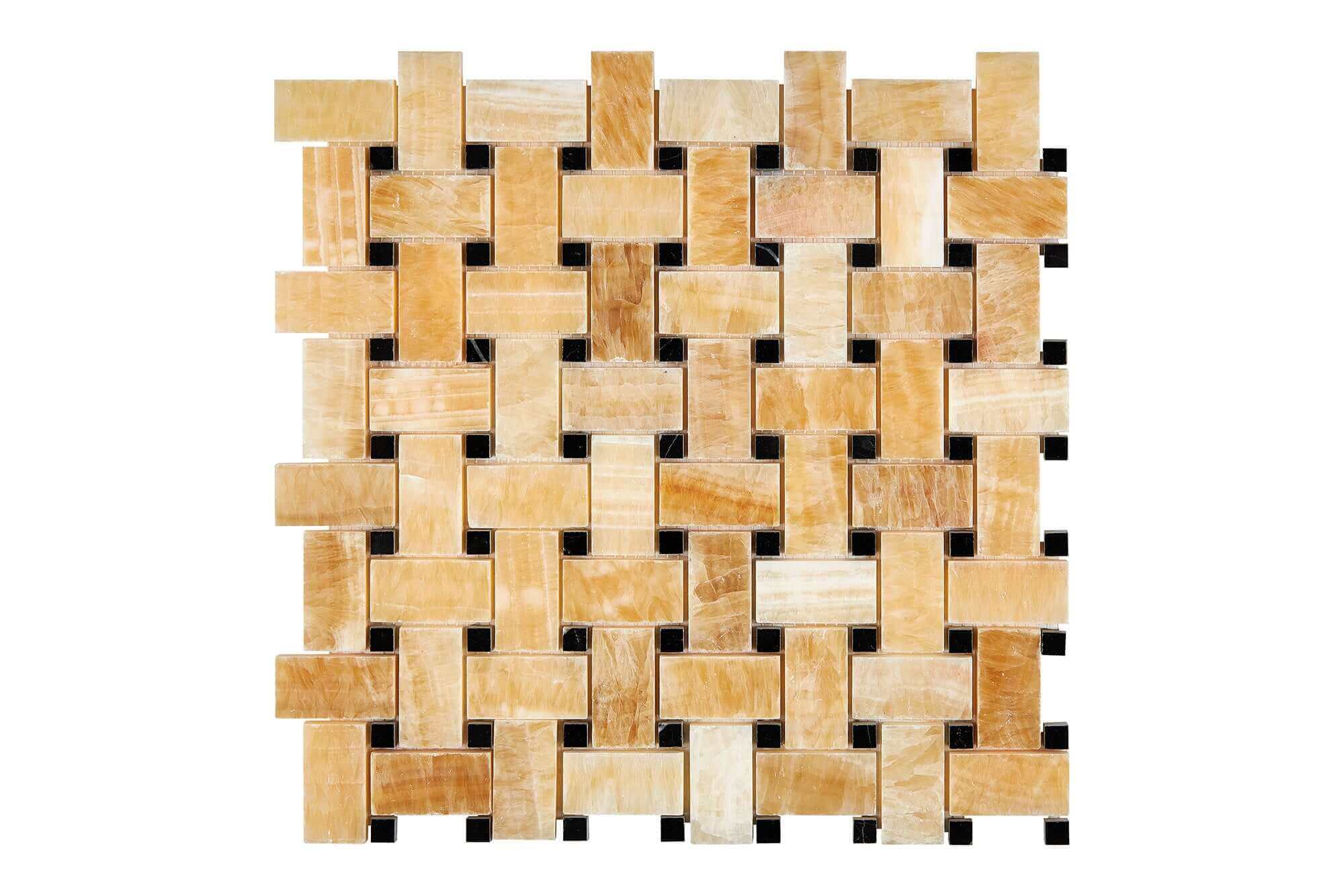Honey Onyx Mosaic Basketweave with Black dots Polished
