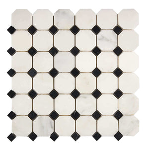 Oriental White Marble Mosaic Octagon with Black Dots Honed