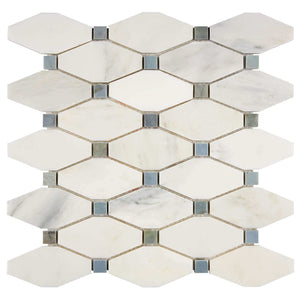 Oriental White Marble Mosaic Octave with Blue dots Honed