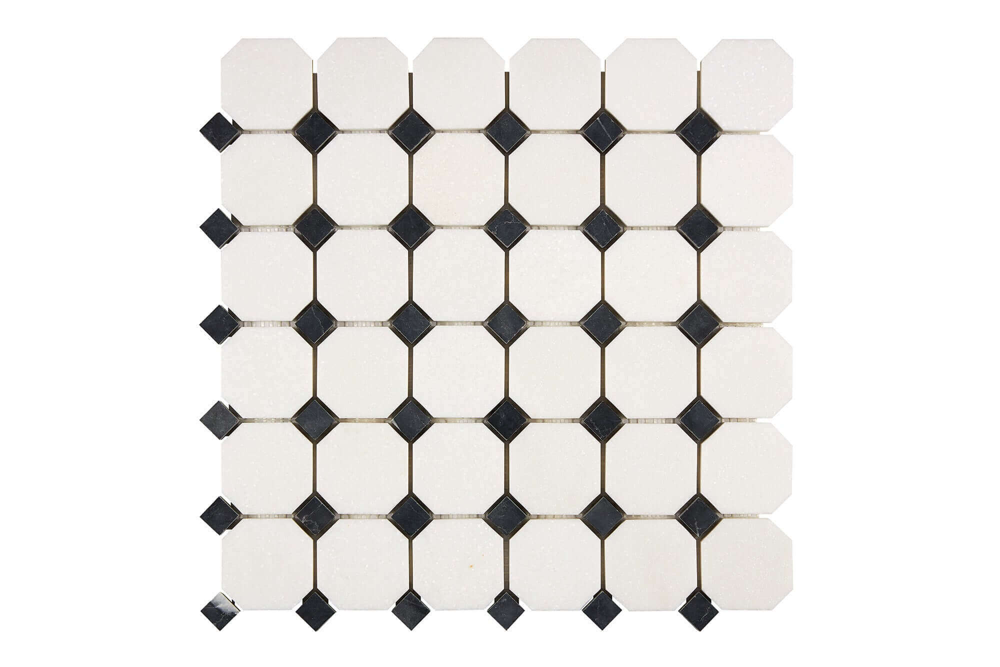 Thassos White Marble Mosaic Octagon with Black dots Honed
