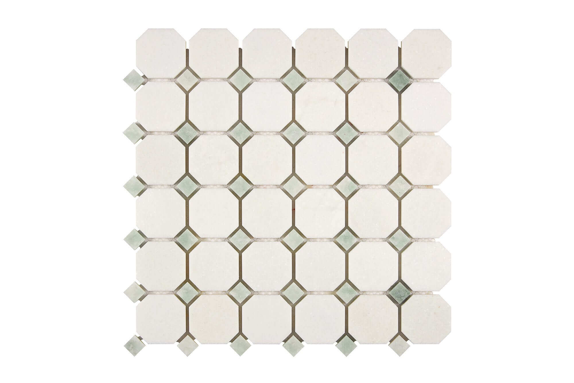 Thassos White Marble Mosaic Octagon with Green Dots Polished