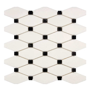 Thassos White Marble Mosaic Octave with Black dots Polished