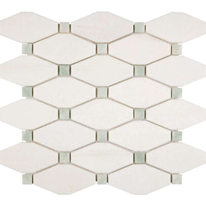Thassos White Marble Mosaic Octave with Green dots Honed