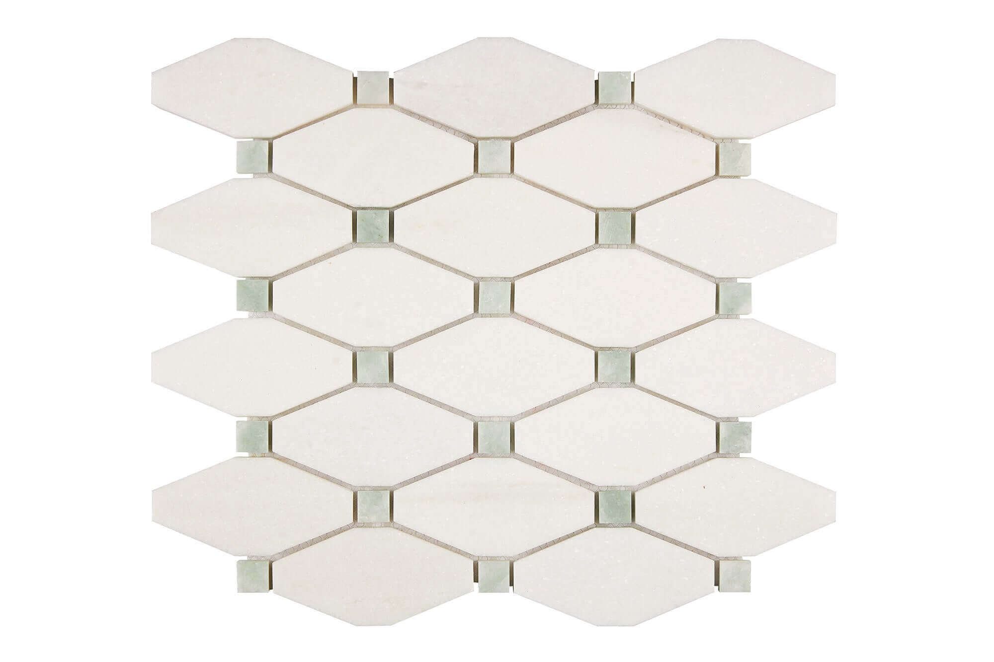 Thassos White Marble Mosaic Octave with Green dots Polished