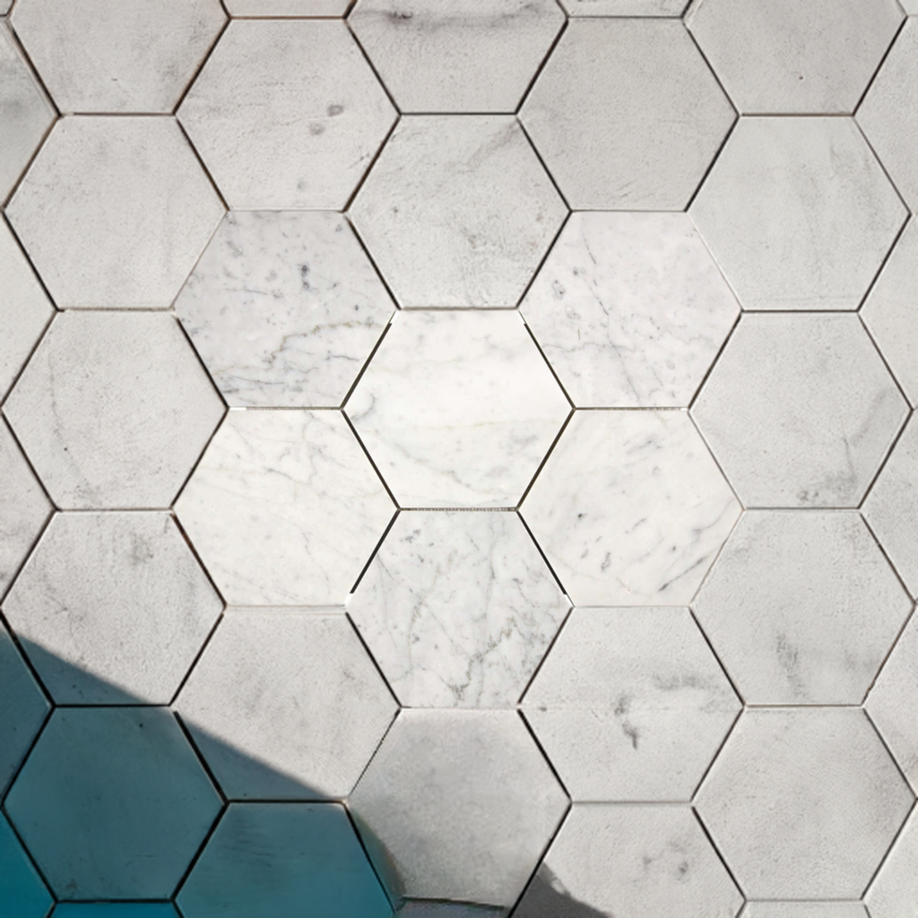Bianco Carrara Marble Mosaic 5 Hexagon Honed