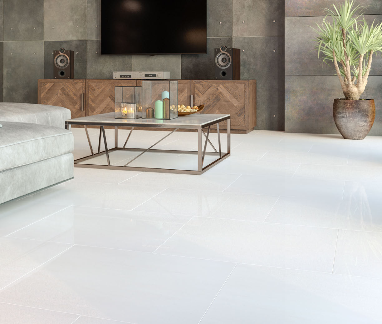 Aria Dolomite White features soft grey veining on a clean white base. Explore polished and honed marble tiles, mosaics, and trims for calm, refined bathrooms, kitchens, and entries.