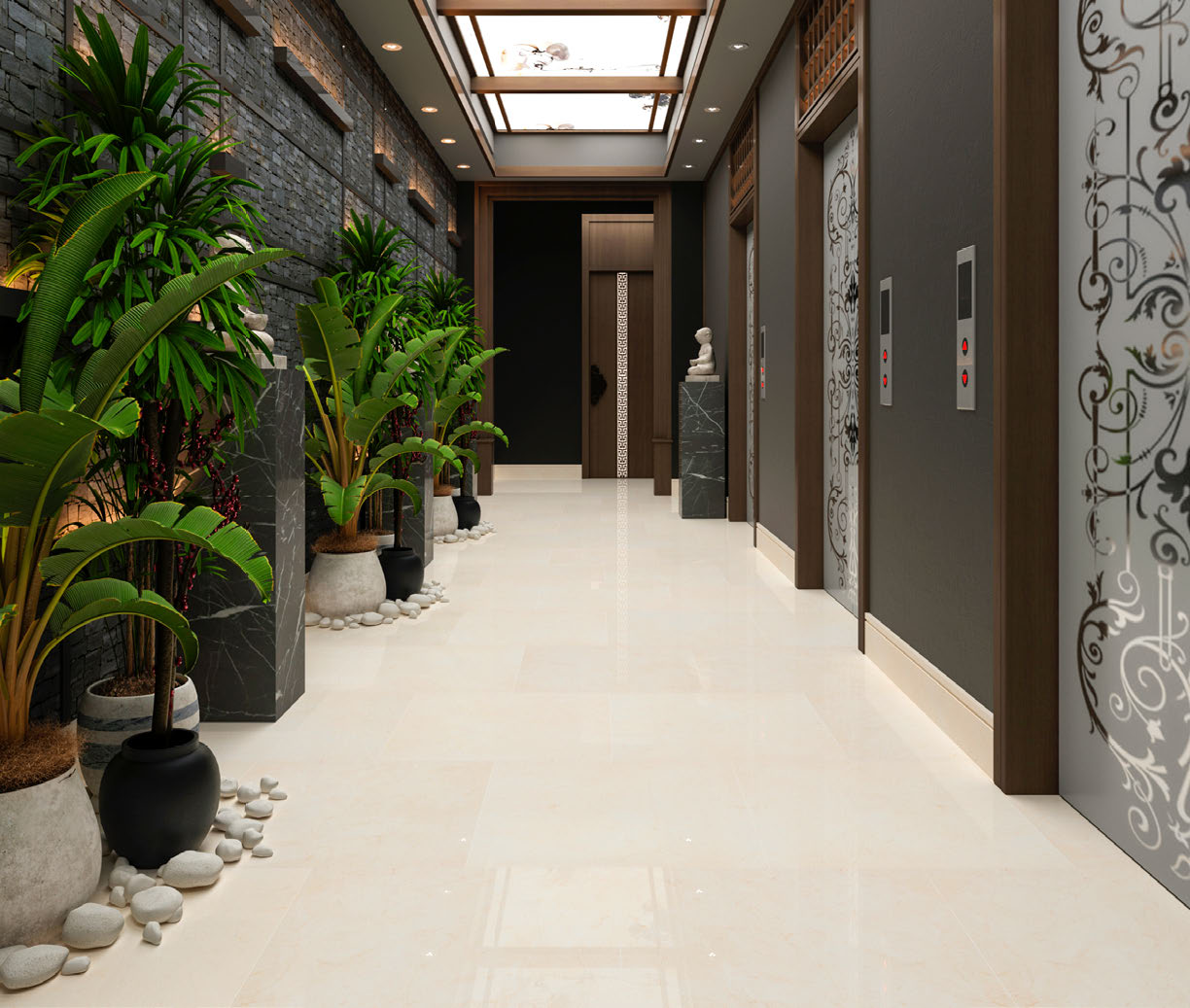 Aria Crema Marfil marble floor in a warm beige commercial space