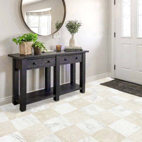 Floor tile collection for kitchens, bathrooms, entryways, mudrooms, and living spaces in porcelain, marble, travertine, limestone, and checkerboard styles.