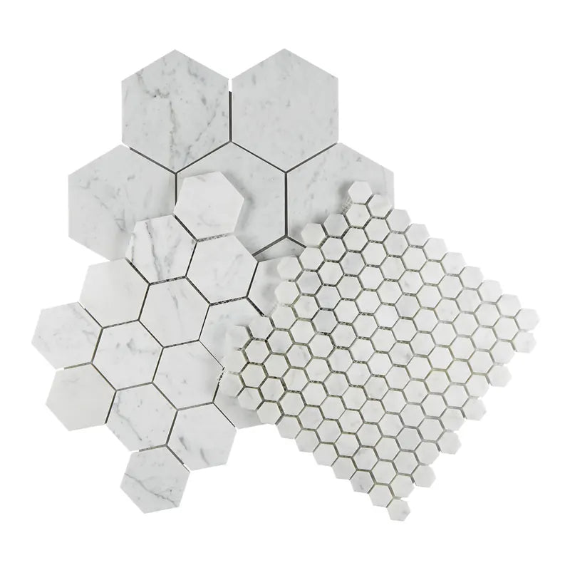 Mosaic tile collection with porcelain, stone, glass, ceramic, marble, travertine, limestone, Zellige, and pool mosaics for showers, backsplashes, niches, and accents.