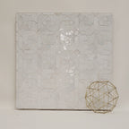 Sunburst zellige mosaic display panel in glossy white showing overall pattern and shine (Heritage).