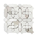 Sunburst zellige mosaic sheet in glossy white with geometric interlocking pattern (Heritage).