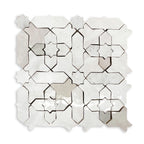 Sunburst zellige mosaic sheet in glossy white with geometric interlocking pattern (Heritage).
