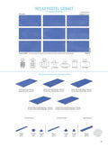 SeraPool RELAX Pastel Cobalt porcelain pool tile system sheet featuring 13x26 field tile (33x66 cm), matching mosaics and pool accessories