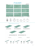 SeraPool RELAX Green porcelain pool tile color chart with 9 faces, 13x26 field tile, matching mosaics and pool trim pieces