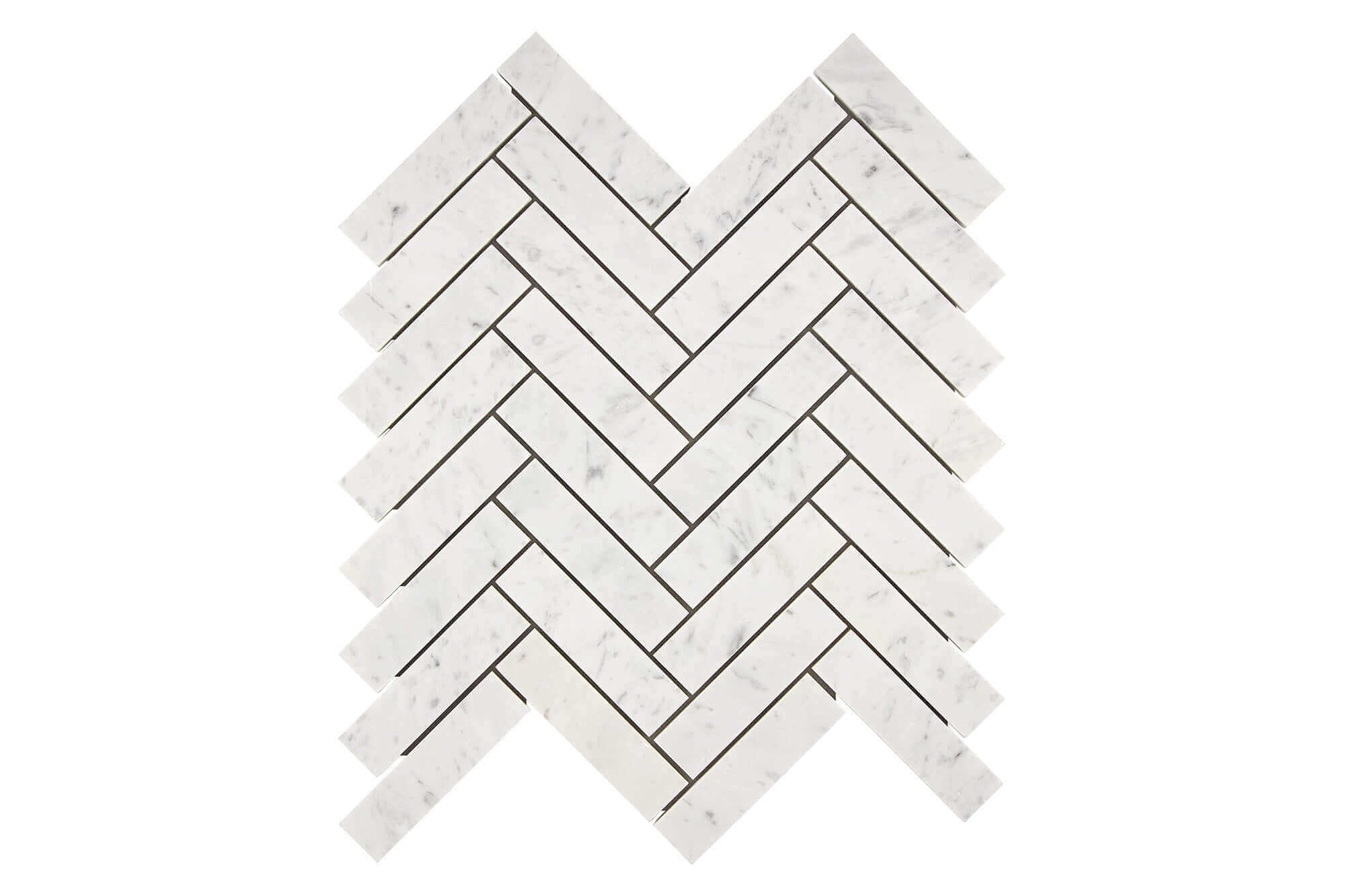 Bianco Carrara Marble Mosaic Herringbone 1 x 4 Honed