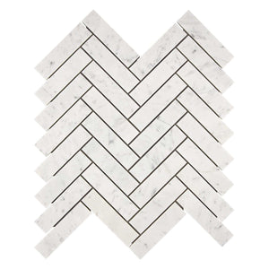 Bianco Carrara Marble Mosaic Herringbone 1 x 4 Honed