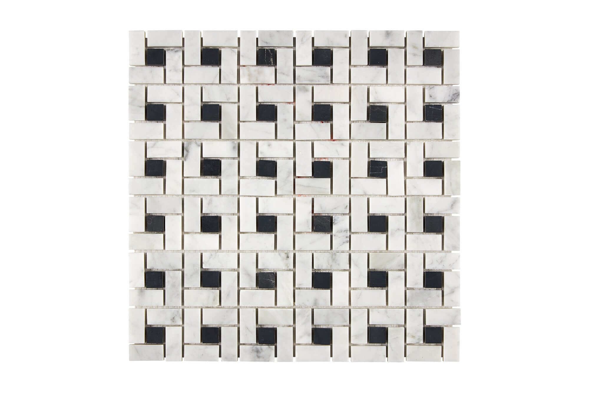 Bianco Carrara Marble Mosaic Pinwheel with Black Dots Honed