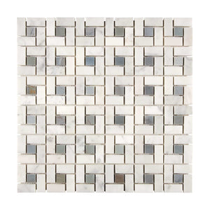 Bianco Carrara Marble Mosaic Pinwheel with Blue Dots Honed