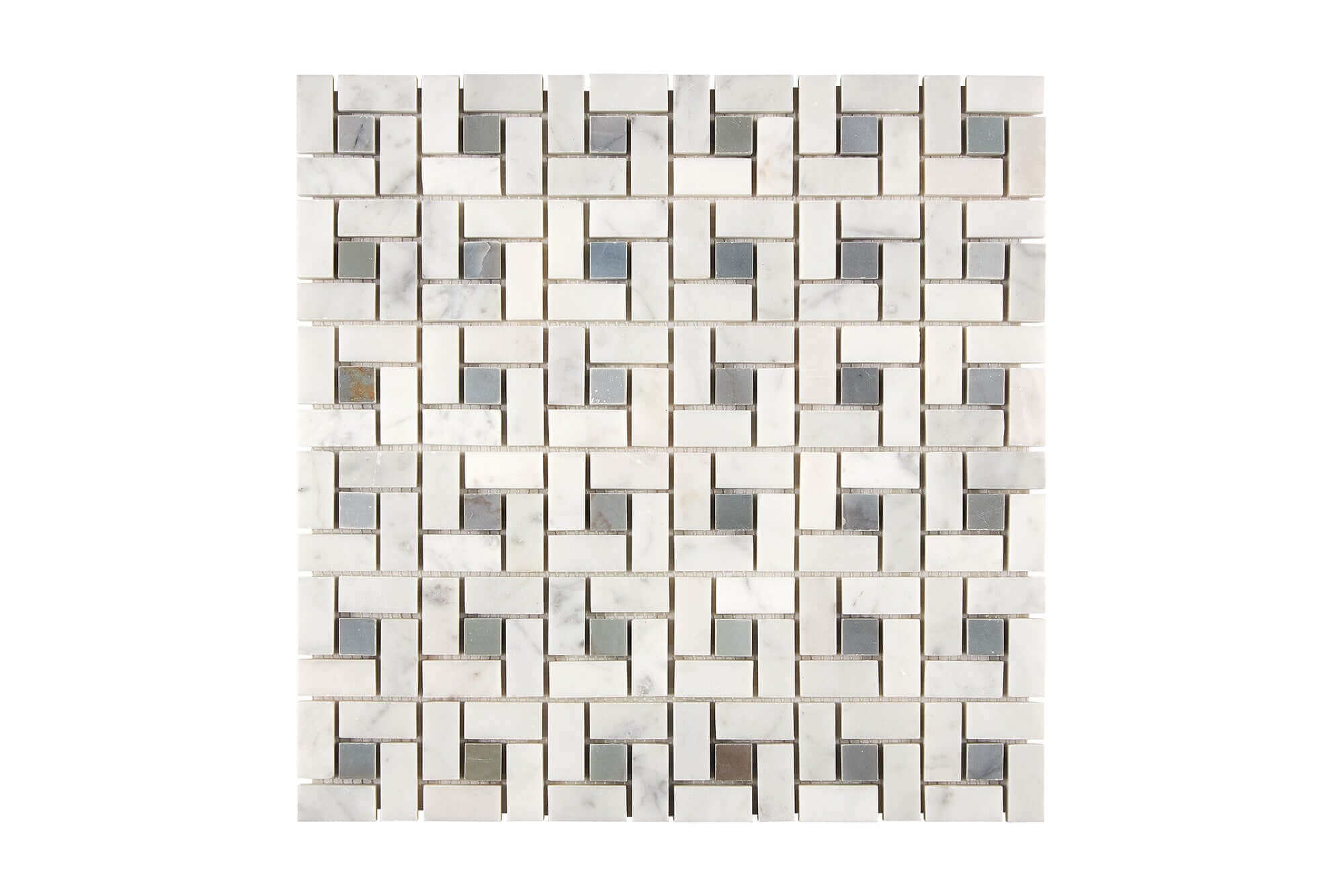 Bianco Carrara Marble Mosaic Pinwheel with Blue Dots Polished