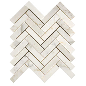 Calacatta Gold Marble Mosaic 1 x 4 Herringbone Polished