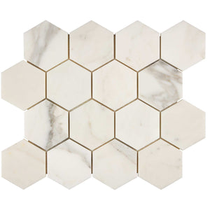 Calacatta Gold Marble Mosaic 3 Hexagon Polished