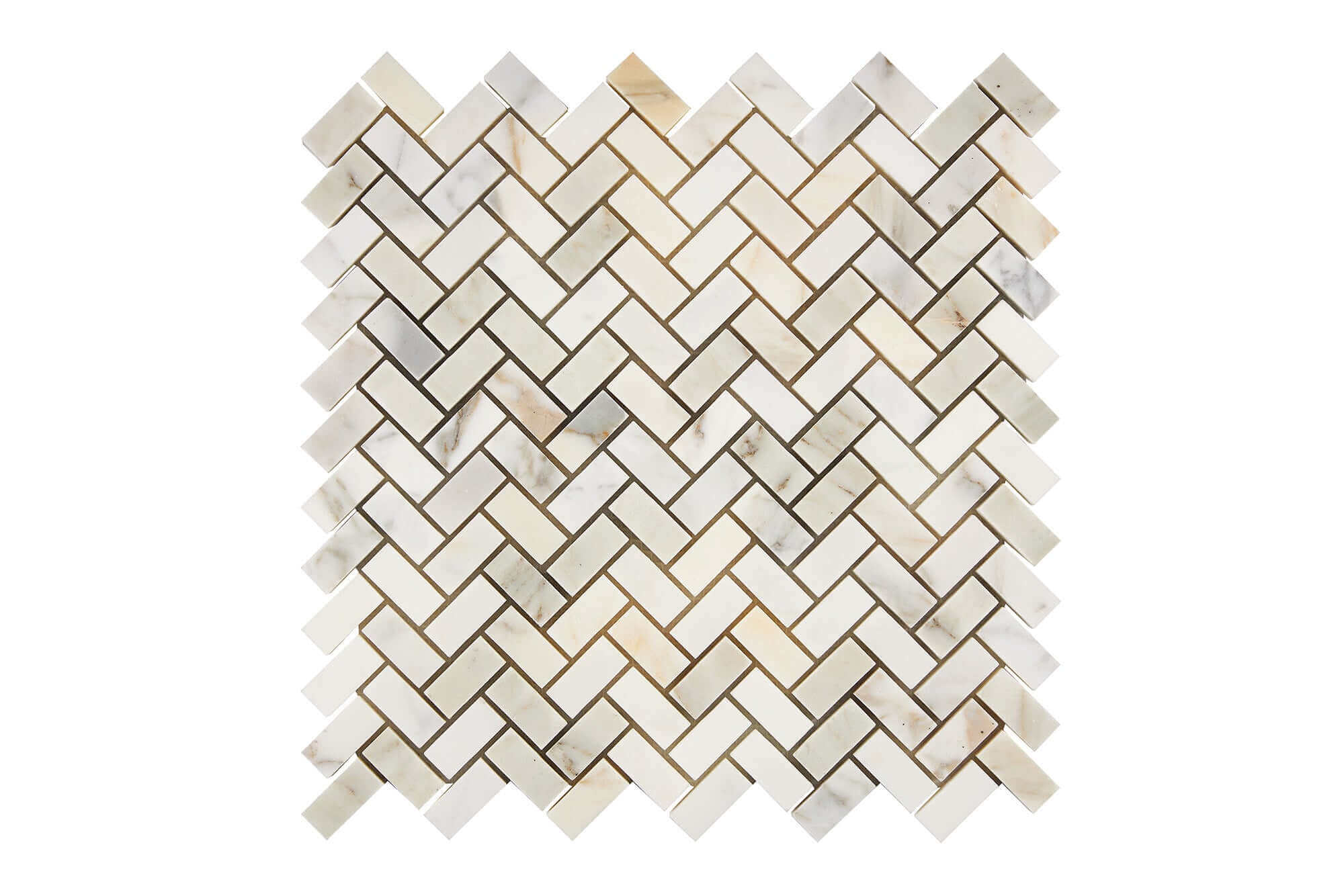 Calacatta Gold Marble Mosaic 5/8 x 1 1/4 Mini Herringbone Honed