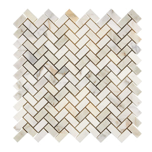 Calacatta Gold Marble Mosaic 5/8 x 1 1/4 Mini Herringbone Polished