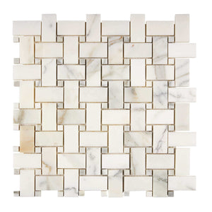 Calacatta Gold Marble Mosaic Basket Weave Single Color Polished