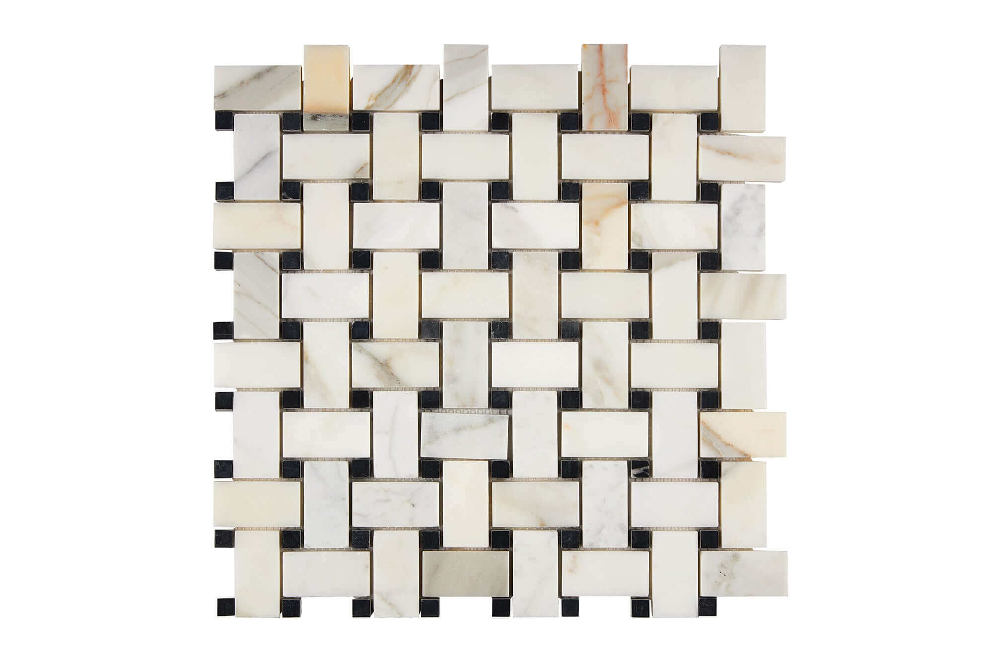 Calacatta Gold Marble Mosaic Basket Weave with Black Polished