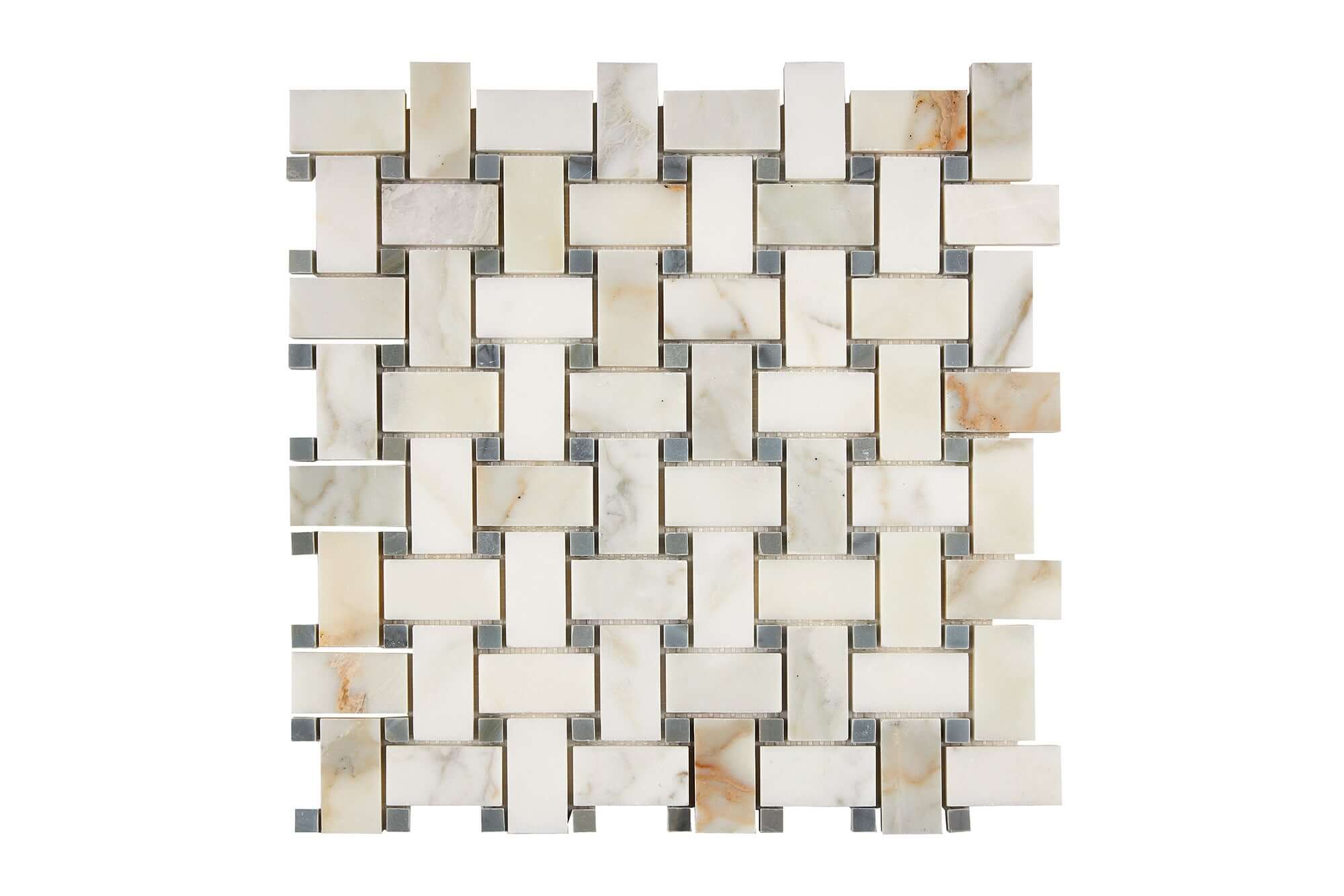 Calacatta Gold Marble Mosaic Basket Weave with Blue Polished