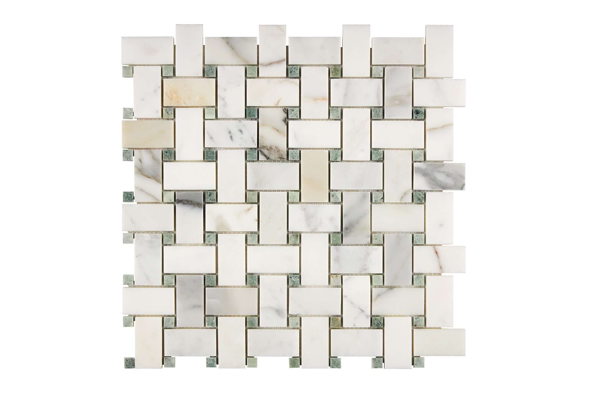 Calacatta Gold Marble Basketweave with Green dots Polished