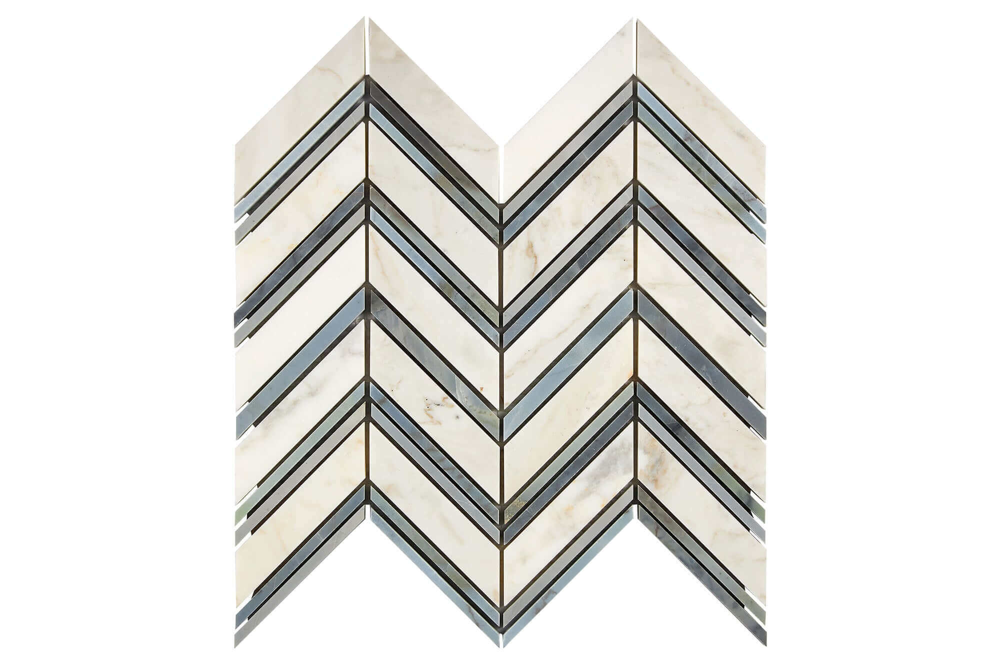 Calacatta Gold Marble Mosaic Chevr Blue Polished