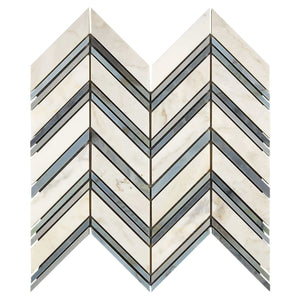 Calacatta Gold Marble Mosaic Chevr Blue Polished