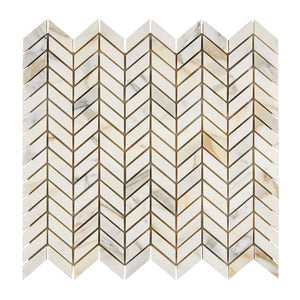 Calacatta Gold Marble Mosaic Mini Chevr Polished