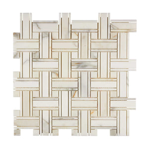 Calacatta Gold Marble Mosaic Triple Weave Polished