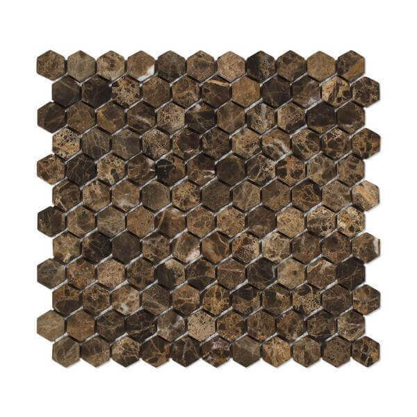 Emperador Dark Marble Mosaic 1 Hexagon Tumbled