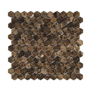 Emperador Dark Marble Mosaic 1 Hexagon Tumbled
